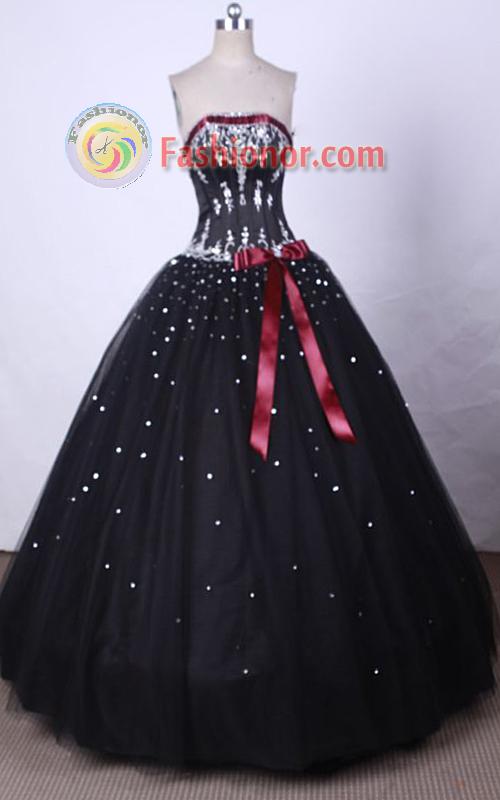 Brand New Ball Gown Strapless FLoor-Length Black Beading and Appliques Quinceanera Dresses Style FA-S-109