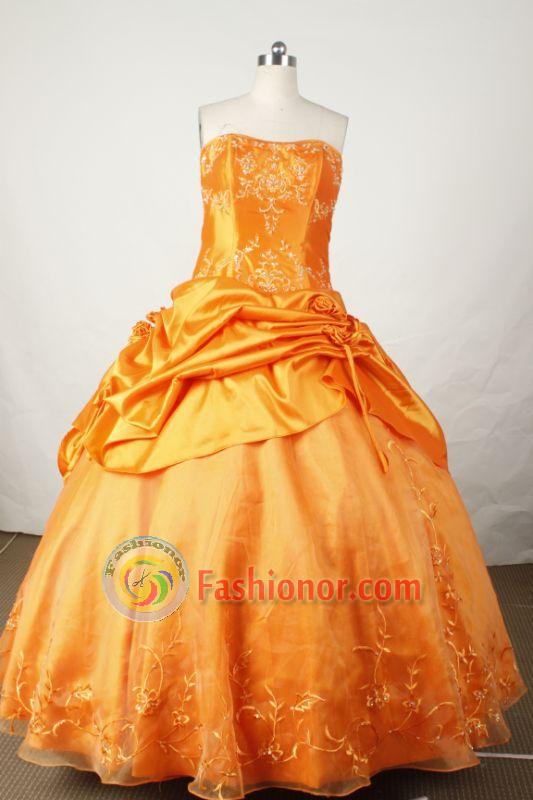 Exquisite Ball Gown Strapless Floor-length Orange Taffeta Embroidery Quinceanera dress Style FA-L-03