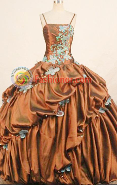 Modest ball gown straps floor-length taffeta appliques brown quinceanera dresses FA-X1824