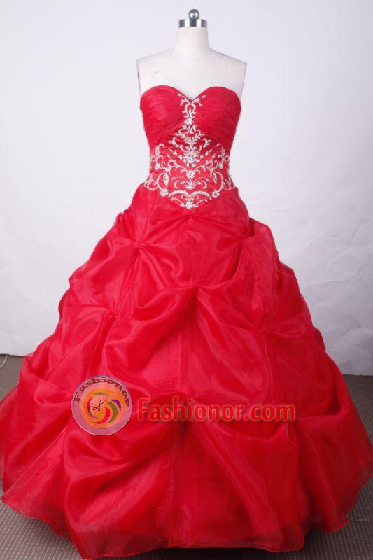 Sweet Ball Gown Sweetheart Floor-length Red Organza Beading Quinceanera dress Style FA-L-026