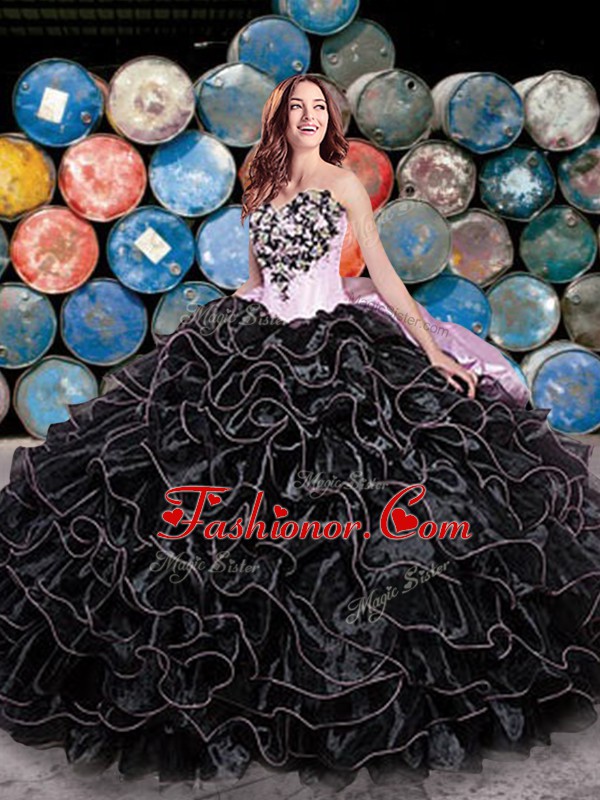 Great Pick Ups Floor Length Ball Gowns Sleeveless Black Quince Ball Gowns Lace Up