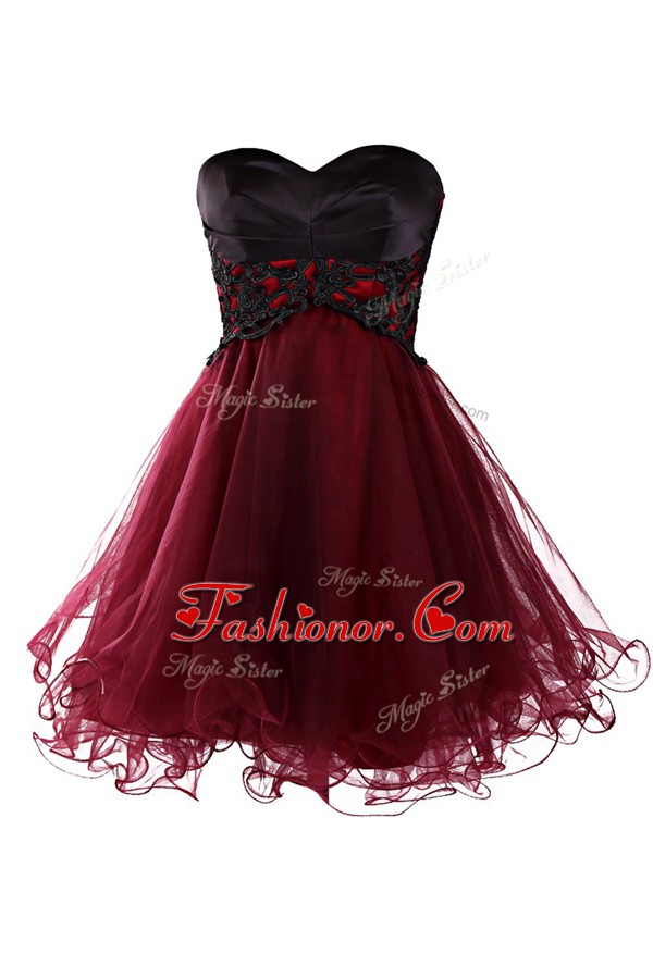 Luxury Sweetheart Sleeveless Zipper Dress for Prom Burgundy Tulle