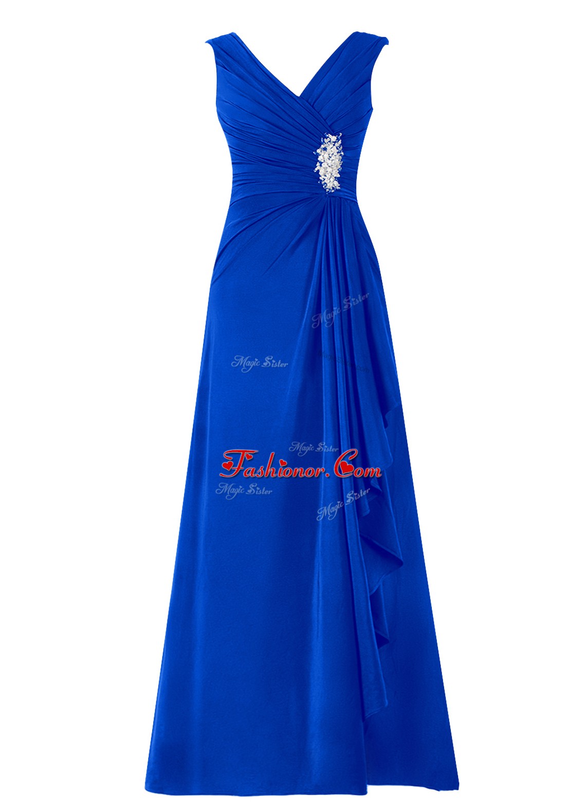 Fantastic Royal Blue Chiffon Zipper Prom Dress Sleeveless Floor Length Beading