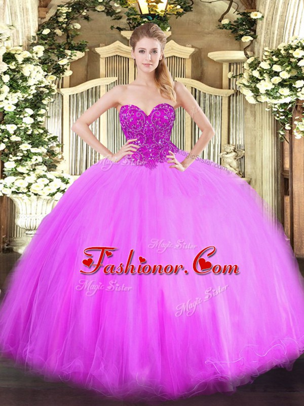  Sleeveless Beading Lace Up Quince Ball Gowns