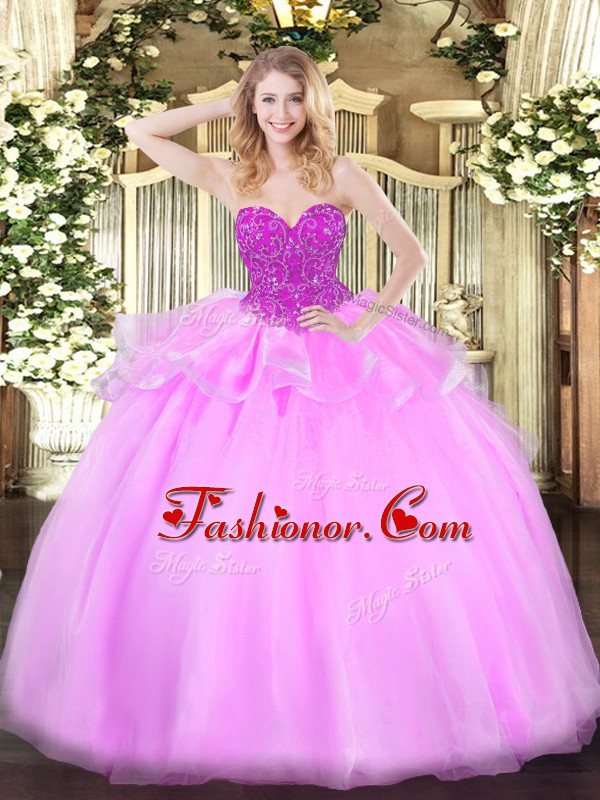 New Arrival Baby Pink Sleeveless Organza Lace Up Ball Gown Prom Dress for Military Ball and Sweet 16 and Quinceanera