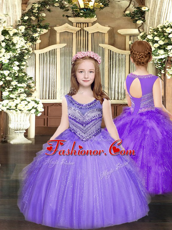 On Sale Sleeveless Lace Up Floor Length Beading and Ruffles Little Girl Pageant Gowns