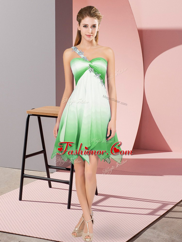 Free and Easy Empire Prom Dress Multi-color One Shoulder Fading Color Sleeveless Asymmetrical Lace Up
