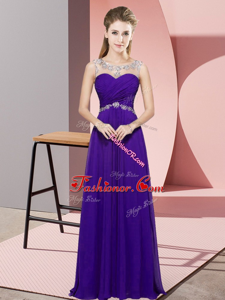  Purple Sleeveless Beading Floor Length Prom Dresses