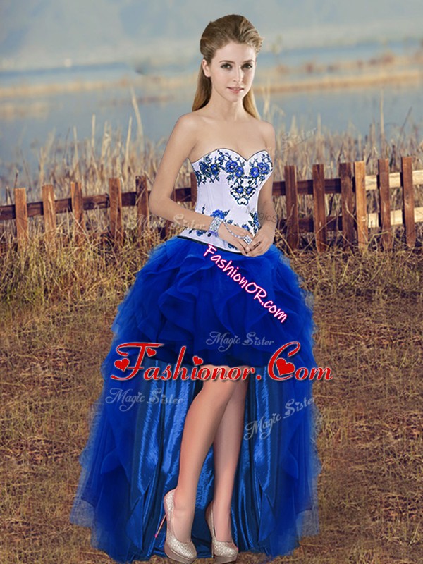 Dramatic Sleeveless Embroidery and Ruffles Lace Up Dress for Prom