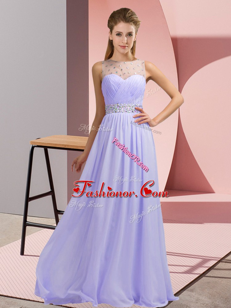  Lavender Prom Dresses Prom and Party with Beading Scoop Sleeveless Backless