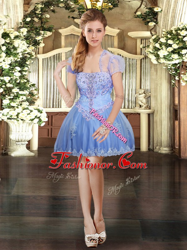 Customized Lavender Sleeveless Tulle Lace Up for Prom and Party