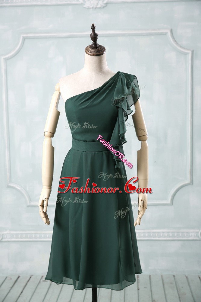 Designer Knee Length Zipper Homecoming Dress Peacock Green for Prom and Party and Military Ball with Ruching
