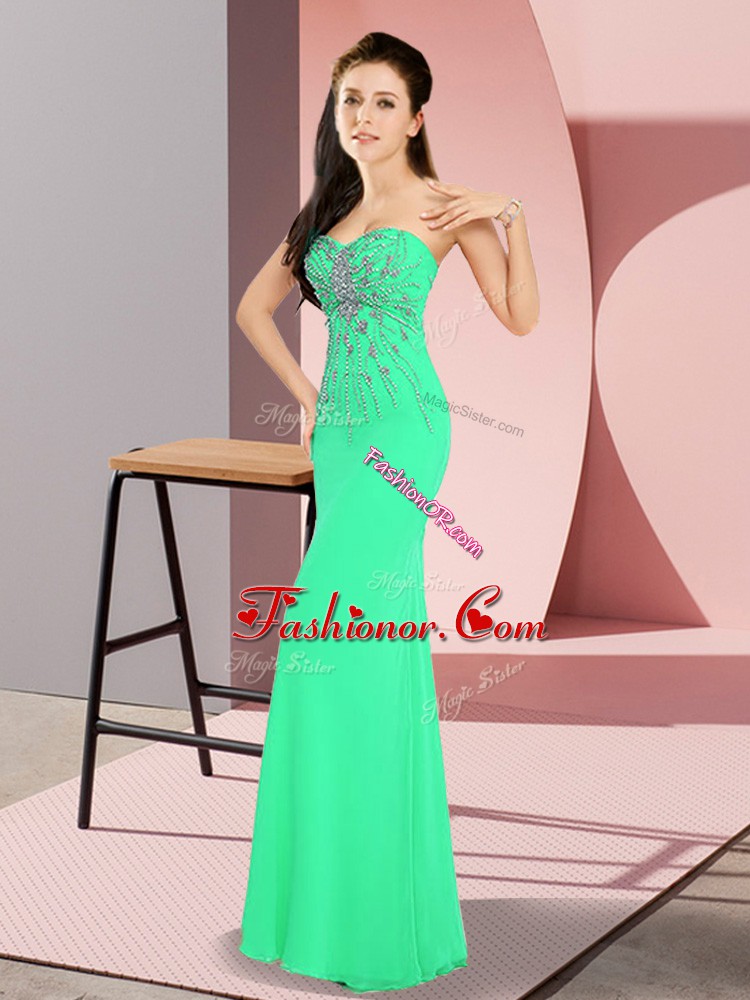 Attractive Floor Length Turquoise Homecoming Dress Chiffon Sleeveless Beading