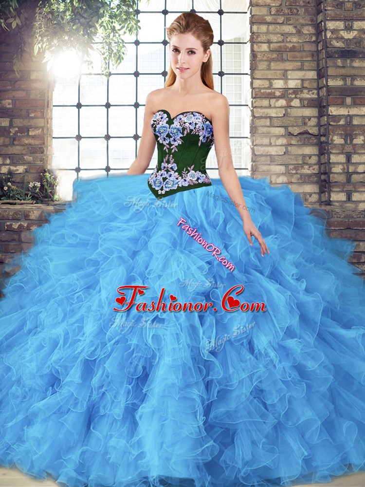  Floor Length Ball Gowns Sleeveless Baby Blue Quinceanera Dress Lace Up