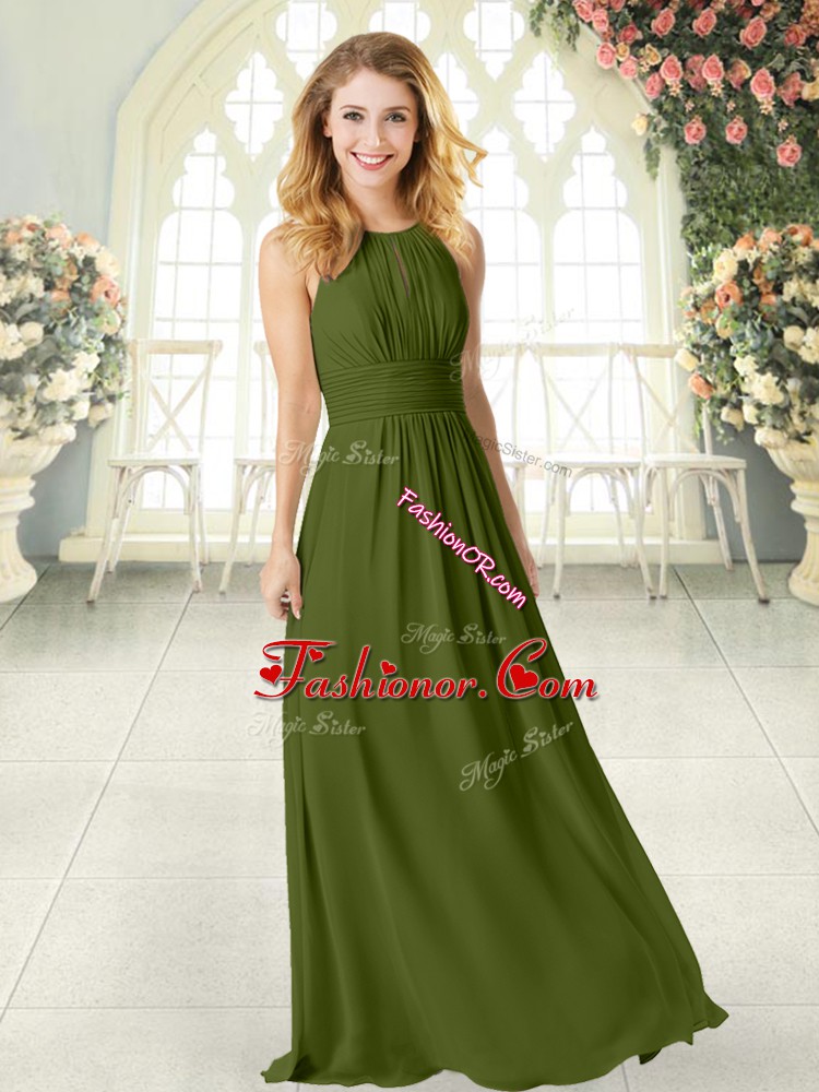  Scoop Sleeveless Zipper Prom Party Dress Olive Green Chiffon
