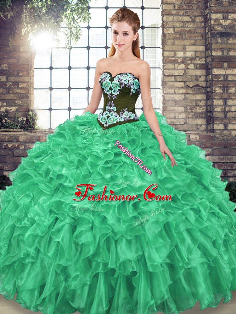  Organza Sleeveless Quinceanera Gowns Sweep Train and Embroidery and Ruffles