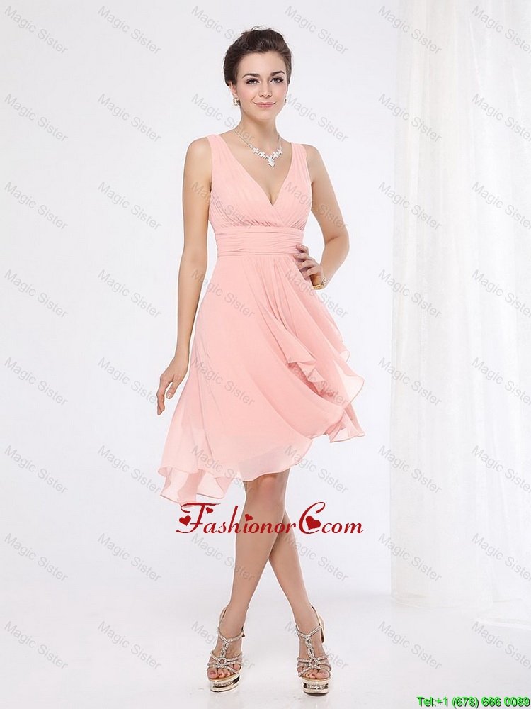 Elegant V Neck Side Zipper Prom Dresses with Asymmetrical DBEE032FOR
