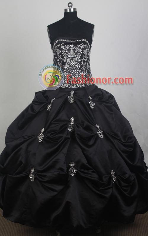 Modest Ball Gown Strapless Floor-length Black Quincenera Dresses TD260059