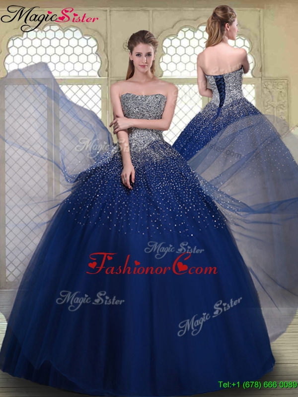 Fall Gorgeous Ball Gown Strapless Quinceanera Gowns in Navy Blue YCQD038-1FOR