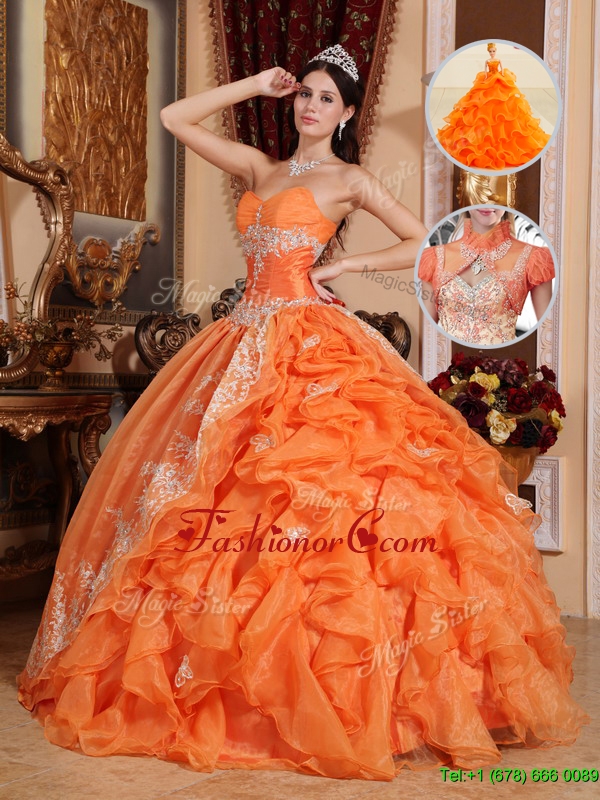 Luxurious Orange Red Ball Gown Quinceanera Dresses with Beading QDZY308BFOR