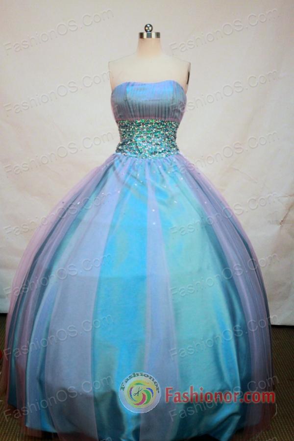 Affordable Ball gown Strapless Floor-length Beading Blue ...