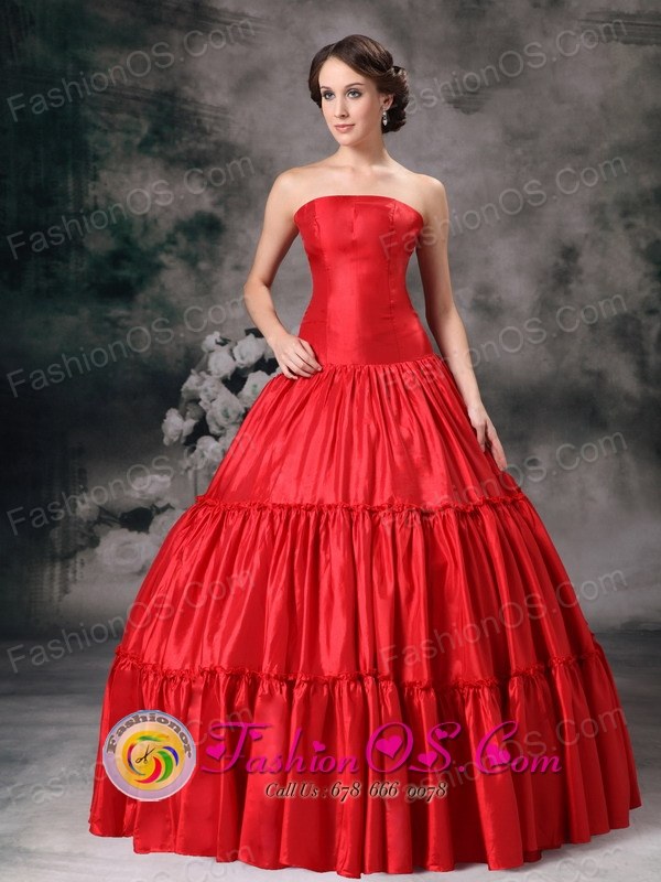 Strapless Pleating 2013 Yopal Colombia Sweet Red Wholesale Quinceanera Dress Custom Made In Formal Evening Style TXFD827010FOR 