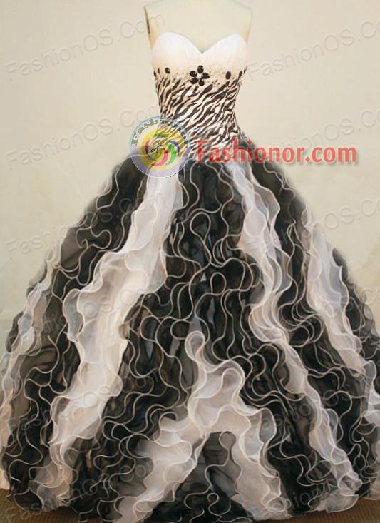 Luxurious Ball Gown Sweetheart Floor-length Black and White Organza Quinceanera dress Style FA-L-250