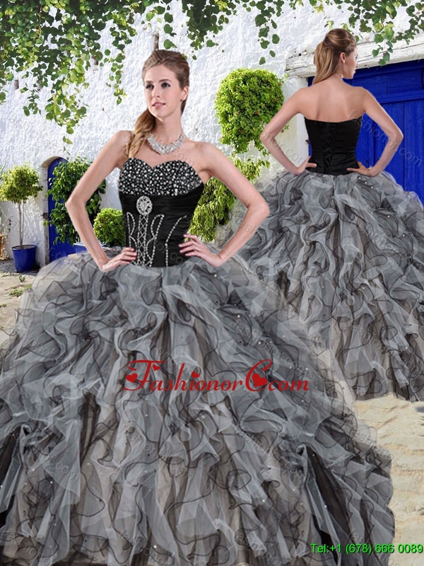 New Arrivals Beaded and Ruffles Quinceanera Dresses in Black QDDTE2002AFOR