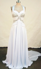 Beautiful A-line Halter Top Neck Brush Chiffon Lilac Beading Prom Dresses Style FA-C-226