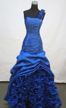 Beautiful A-line One Shoulder Neck Floor-length Taffeta Royal Blue Prom Dresses Style FA-Z-00169