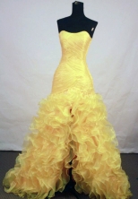 Beautiful A-line Sweetheart Floor-length Organza Yellow Prom Dresses Style FA-Z-00171