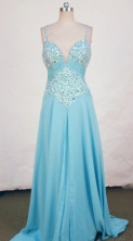 Discount A-line Strap Brush Light Blue Beading Prom Dresses Style FA-C-193