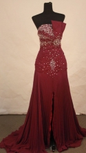 Fashionable A-line Strapless Floor-length Burgundy Beading Prom Dresses Style FA-C-147