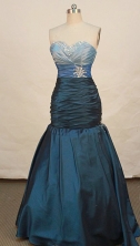 Fashionable Mermaid Sweetheart Floor-length Taffeta Blue Prom Dresses Beading Style FA-Z-00141