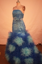 Gorgeous Mermaid Strapless Floor-length Blue Beading Prom Dresses Style FA-C-238