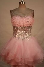 Lovely Short Strap Mini-length Baby Pink Beading Prom Dresses Style FA-C-211