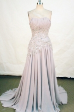 Modest A-line Strapless Brush Gray Appliques Prom Dresses Style FA-C-220