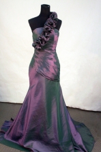 Popular mermaid one shoulder brush taffeta purple prom dresses FA-X-119