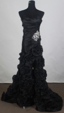 Pretty Empire Sweetheart Brush  Black Prom Dress LHJ42887