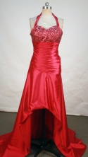 Pretty empire halter top sweetheart-neck low-high beading red prom dresses FA-X-116