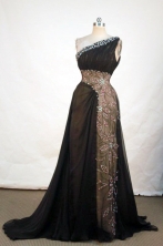 Romantic A-line One-shoulder Neck Brown Beading Floor-length Prom Dresses Style FA-C-227 