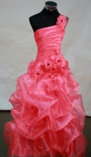 Romantic A-line one shoulder floor-length organza watermelon prom dresses FA-X-129
