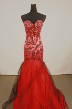 Sexy mermaid sweetheart-neck floor-length red appliques with black prom dresses FA-X-113