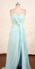 Simple A-line Sweetheart-neck Floor-length Chiffon Light Blue Beading Prom Dresses Style FA-C-216