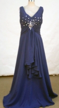 Simple A-line V-neck Floor-length Purple Beading Prom Dresses Style FA-C-194