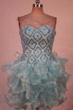 Sweet Short Sweetheart-neck Mini-length Light Blue Beading Prom Dresses Style FA-C-210