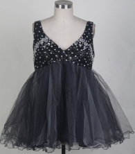 Sweet Short V-neck Mini-length   Black Quinceanera Dress LHJ42845
