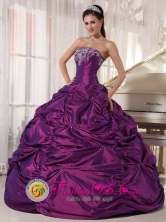 2013 Mendoza  Argentina Eggplant Purple Quinceanera Dress with Strapless Embroidery Formal Style Taffeta Ball Gown Style PDZY681FOR