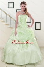 2015 Cheap Strapless Yellow Green Quinceanera Gowns with Beading XFNAO208FOR