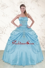 2015 Discount Aqua Blue Strapless Sweet 15 Dress with Appliques XFNAO087FOR
